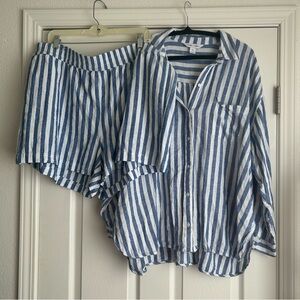 Old Navy linen button down top with shorts blue stripe size xxl
